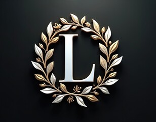 Elegant letter L monogram framed by gold and silver leaves. Clean design for luxury brands logos, invitations, or personal stationery. Sophisticated floral alphabet art.