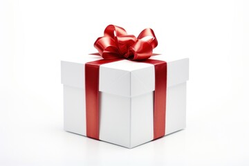 Fototapeta premium Gift box white bow red.