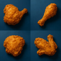 four Fried chicken on Blue Background - Feels like an image inserted in a magazine