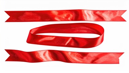 Bright red ribbons straight, curved, and wavy, on white