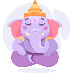 Meditating Elephant Deity With Eyes Closed Wearing A Crown And Lotus Position On A Circular Abstract Background With Soft Colors