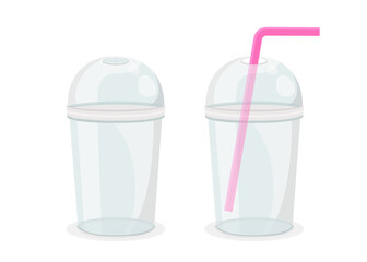 Empty plastic cup for liquids with straws isolated on white background stock illustration