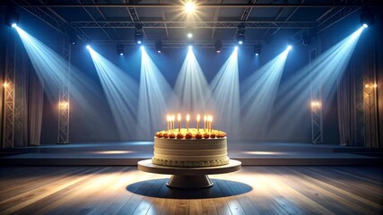 Birthday Cake Celebration on Stage with Spotlights.