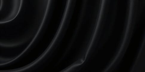 Close-up heavy black curtain, dramatic folds, luxurious sheen, folds, still life