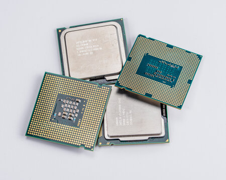 old Intel company processors Stack of Computer Processors