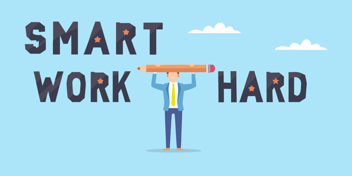 Smart work hard concept with businessman and pencil illustration