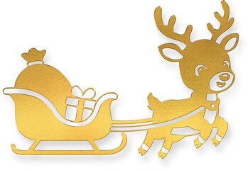 Gold Metallic Reindeer Icon Pulling Santa Sleigh With Gifts