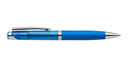 a blue ballpoint pen isolated on a transparent background. Ideal for office, stationery, writing, and school supply concepts.