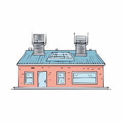 Urban rooftop with hvac systems and vents on a city building structure