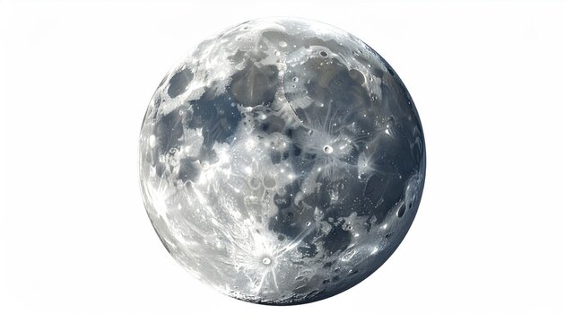 Lunar orb gray, textured full moon on a white backdrop
