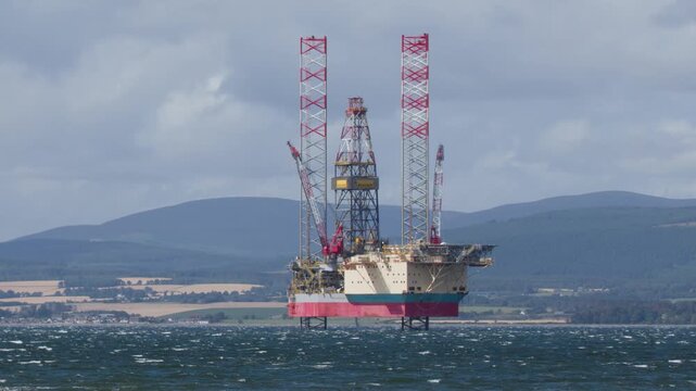 Offshore Oil Rig in Choppy Cromarty Waters, Scotland