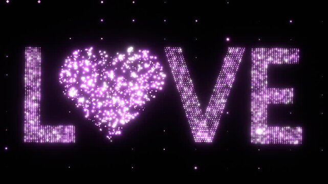 Against a backdrop of shimmering black and twinkling stars, the word "love" &mdash; with its "o" artistically replaced by heart shapes, creating a dazzling and romantic crystalline spectacle.