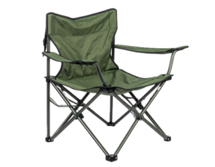 Isolated Foldable Camping Chair in Olive Green Canvas