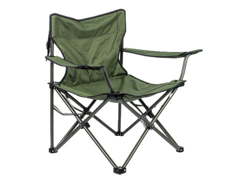 Isolated Foldable Camping Chair in Olive Green Canvas