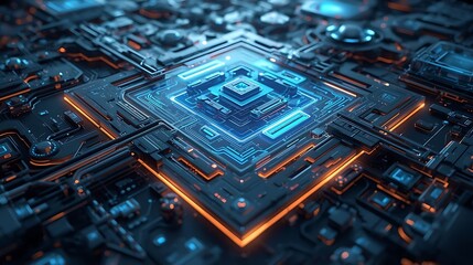 Abstract glowing circuit board microchip technology background