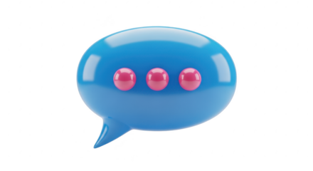 Blue speech bubble with three red dots isolated on transparent background
