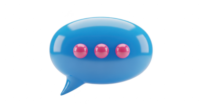 Blue speech bubble with three red dots isolated on transparent background