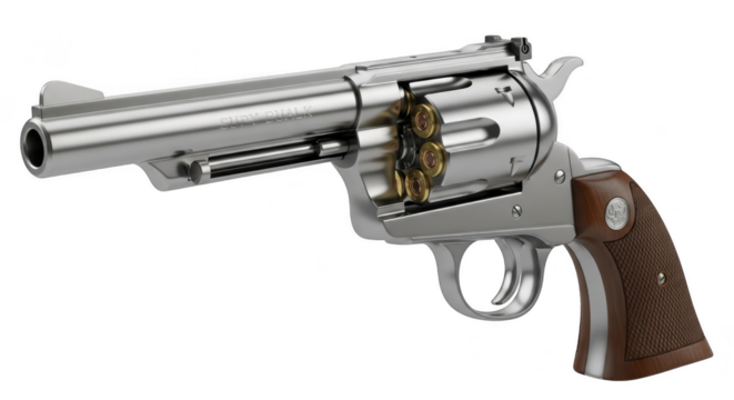 Silver revolver handgun isolated on transparent background