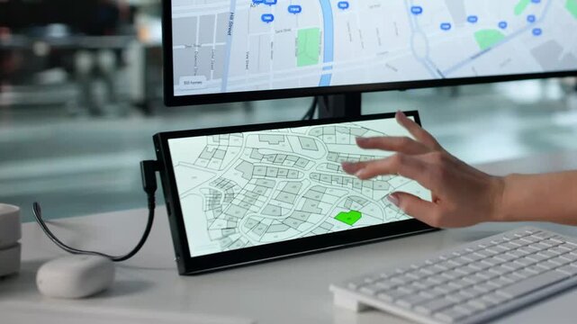 Real Estate Agent Looking At Cadastre Map