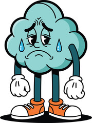A sad crying anthropomorphic cartoon cloud character with droopy eyes and orange sneakers.
