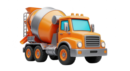 Orange cement mixer truck isolated on transparent background
