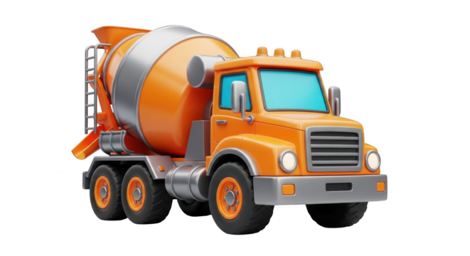 Orange cement mixer truck isolated on transparent background