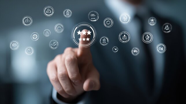 Business Professional Using Touchscreen Technology to Interact with Digital Interface Representing Modern Innovation and Technology Applications