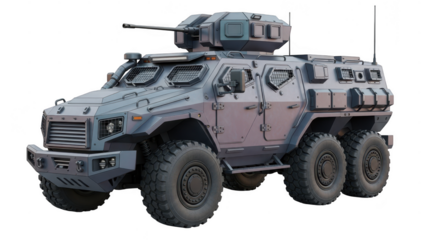 Modern military armored vehicle isolated on transparent background