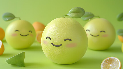 Fototapeta premium 3d pomelo character big round citrus fruit green