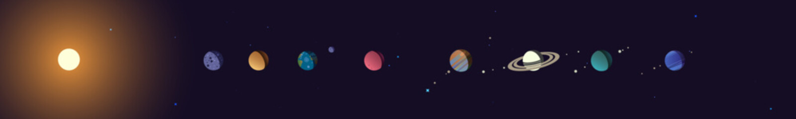 Solar system banner vector illustration. Mercury, Venus, Eath, Mars, Jupiter, Saturn, Uranus, Neptune, Pluto © Viewofmorning