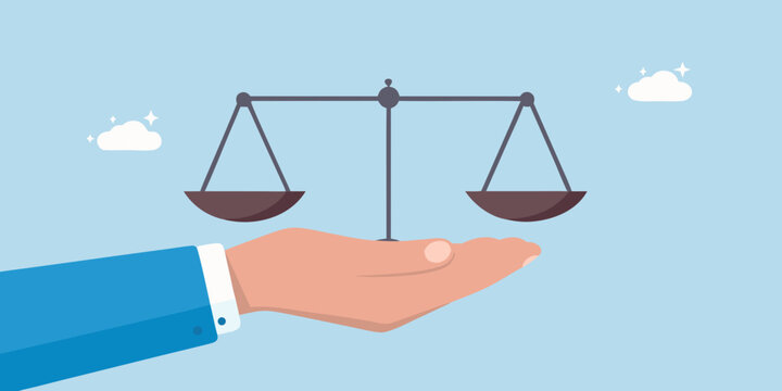 Hand holding scales of justice symbolizing fairness and balance in business