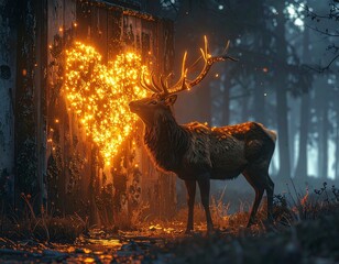 Pixelated Stag with Antlers Made of Glowing Light. Pixelated stag with antlers craft