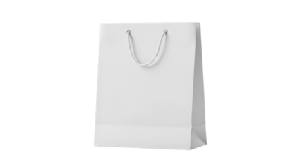 a white paper shopping bag isolated on a transparent background. Ideal for retail, packaging, branding, and shopping concepts.