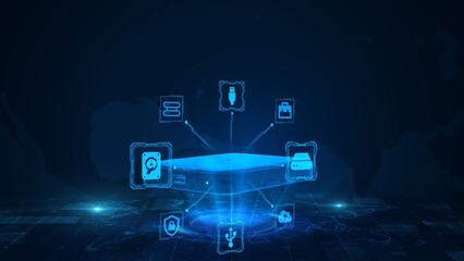 Innovative Digital Technologies in a Futuristic Dark Blue Cyber World