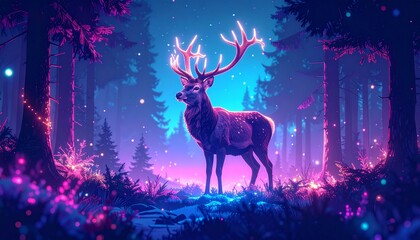 Pixelated Stag- Standing in a Neon Forest. Pixelated stag standing majestically