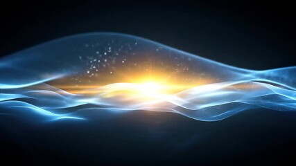 Abstract blue waves flow with a golden light streak on a dark background - Powered by Adobe