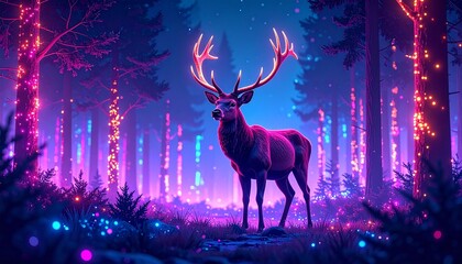 Pixelated Stag- Standing in a Neon Forest. Pixelated stag standing majestically