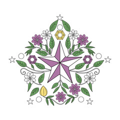 A vintage style illustration depicting mandala star