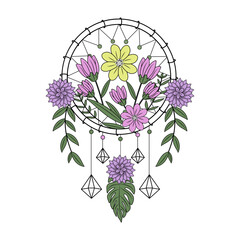 A vintage style illustration depicting dreamcatcher