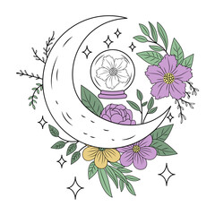A vintage style illustration representing crescent moon