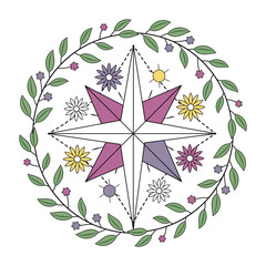 A vintage style illustration depicting crystal star