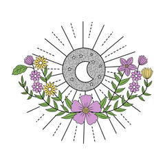 A vintage style illustration representing fantasy moon