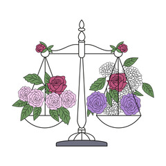 A vintage style illustration showing balance scale