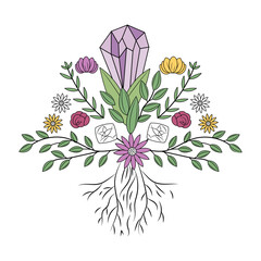 A vintage style illustration showing crystal roots