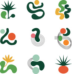 Collection of abstract botanical shapes isolated on