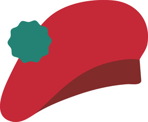 Red beret with green rosette