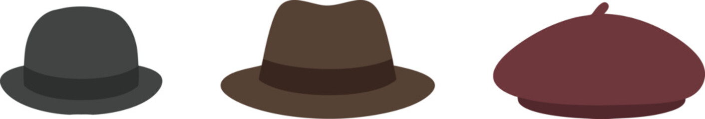 Row of three brimmed hats