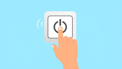 Finger presses the universal power button icon.