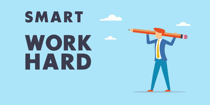 Smart work hard concept with businessman and pencil