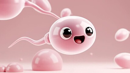 Whimsical Sperm: A delightful illustration of a cheerful sperm cell, radiating positivity and vitality, embarks on its journey towards conception.